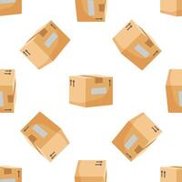 Seamless pattern of delivery cardboard boxes rotating on white background vector