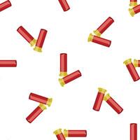 Red shotgun shells forming seamless hunting pattern on white background vector