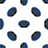 Seamless pattern of blue train conductor hats on white background vector