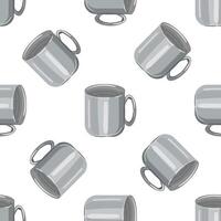 Seamless pattern of silver metal mugs rotating on white background vector