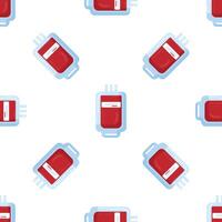 Seamless pattern with blood bag for transfusion or donation repeating on white background vector
