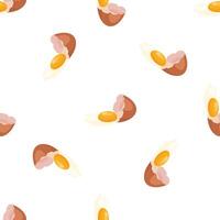 Broken eggs seamless pattern showing yolk and shell vector
