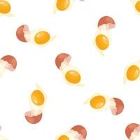 Seamless pattern of cracked eggs revealing golden yolks on white background vector