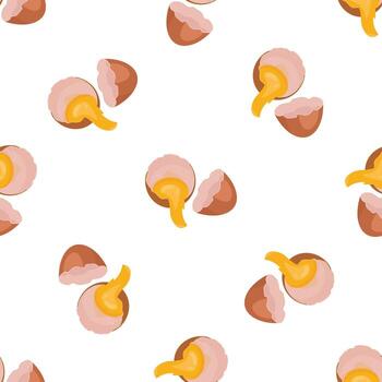 Broken chocolate eggs with flowing filling seamless pattern on white background vector