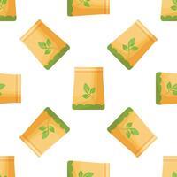Seamless pattern with paper bags containing aromatic tea leaves vector