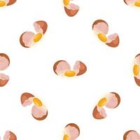 Broken eggs seamless pattern showing yolk and albumen on white background vector