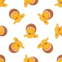 Delicious cream filled chocolate eggs seamless pattern on white background vector