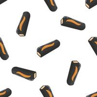 Seamless pattern of black candy bars with orange filling repeating on white background vector