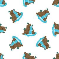 Waterfall cascading down rocky cliff seamless pattern on white background vector