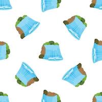 Seamless pattern of waterfall flowing from cliff with lush green vegetation vector