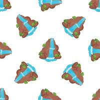 Seamless pattern of waterfall cascading down rocky mountain with lush green trees vector
