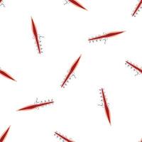 Surgical wound closing with stitches seamless pattern on white background vector