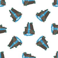 Waterfall cascading down rocky mountain seamless pattern on white background vector