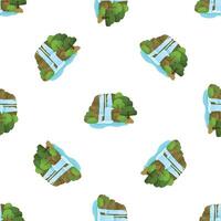 Seamless pattern of waterfall flowing over rocks and lush green trees vector