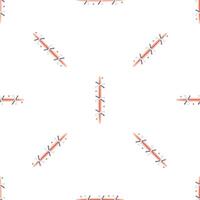 Surgical suture closing wound creating seamless pattern on white background vector