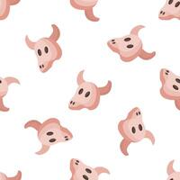 Seamless pattern featuring pink cow skulls on white background vector