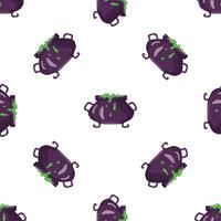 Witch cauldrons with green potion overflowing creating seamless halloween pattern vector