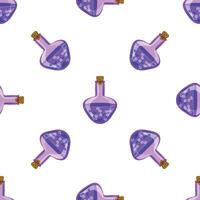 Seamless pattern with magic potion bottles bubbling with purple liquid vector