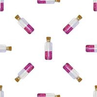 Seamless pattern with glass bottles containing sparkling pink potion vector