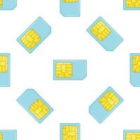 Light blue sim cards with yellow chip lying on white background creating seamless pattern vector