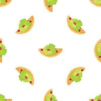 Seamless pattern of waffle with green salad and raspberry topping vector