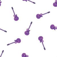 Seamless pattern with purple acoustic guitars on white background vector