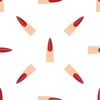 Seamless pattern of red nail polish on long fingernails, manicure and beauty concept vector