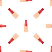 Red nail polish on fingers seamless pattern on white background vector
