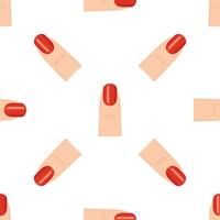 Woman finger with red nail polish seamless pattern on white background vector