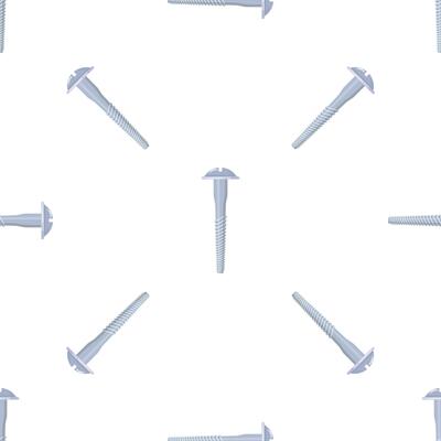 Seamless pattern of metal chrome screws rotating on white background