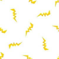 Seamless pattern of yellow lightning bolts striking on white background vector