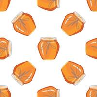 Seamless pattern with glass jars of honey displaying a warm golden hue vector