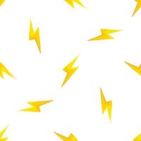 Seamless pattern of yellow lightning bolts striking on white background vector