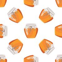 Seamless pattern with glass jars of golden honey on white background vector