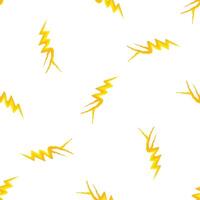 Seamless pattern of yellow lightning bolts striking on white background vector