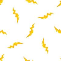 Seamless pattern of yellow lightning bolts striking on white background vector