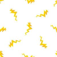 Seamless pattern of yellow lightning bolts striking on white background vector