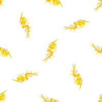 Seamless pattern of yellow lightning bolts striking on white background vector
