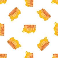 Honeycombs pattern with dripping honey on white background vector