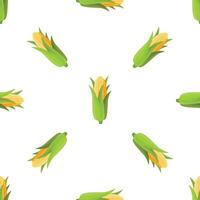 Seamless pattern with ripe corn showing green leaves and yellow grains vector