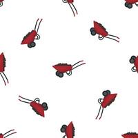 Red wheelbarrow carrying soil, coal or fertilizer on seamless pattern background vector
