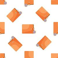 Orange wallets with discount tag seamless pattern on white background vector