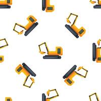 Seamless pattern of yellow excavators on a white background vector