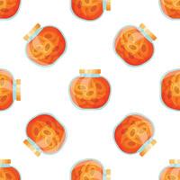 Seamless pattern of glass jars filled with sliced pickled vegetables preserved in vinegar or brine vector