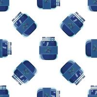 Seamless pattern with glass jar of blackberry jam preserving on white background vector