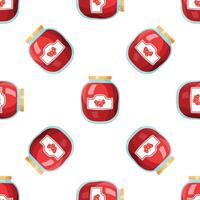 Seamless pattern with jars of raspberry jam on white background vector