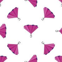 Seamless pattern with pink umbrellas protecting from rain on white background vector