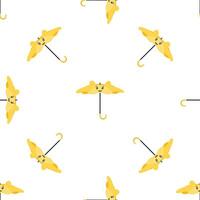 Yellow umbrella smiling seamless pattern on white background vector