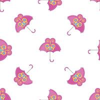 Pink umbrellas with butterfly decoration seamless pattern on white background vector