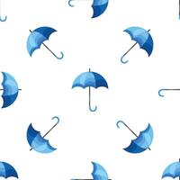 Blue umbrellas seamless pattern repeating on white background vector
